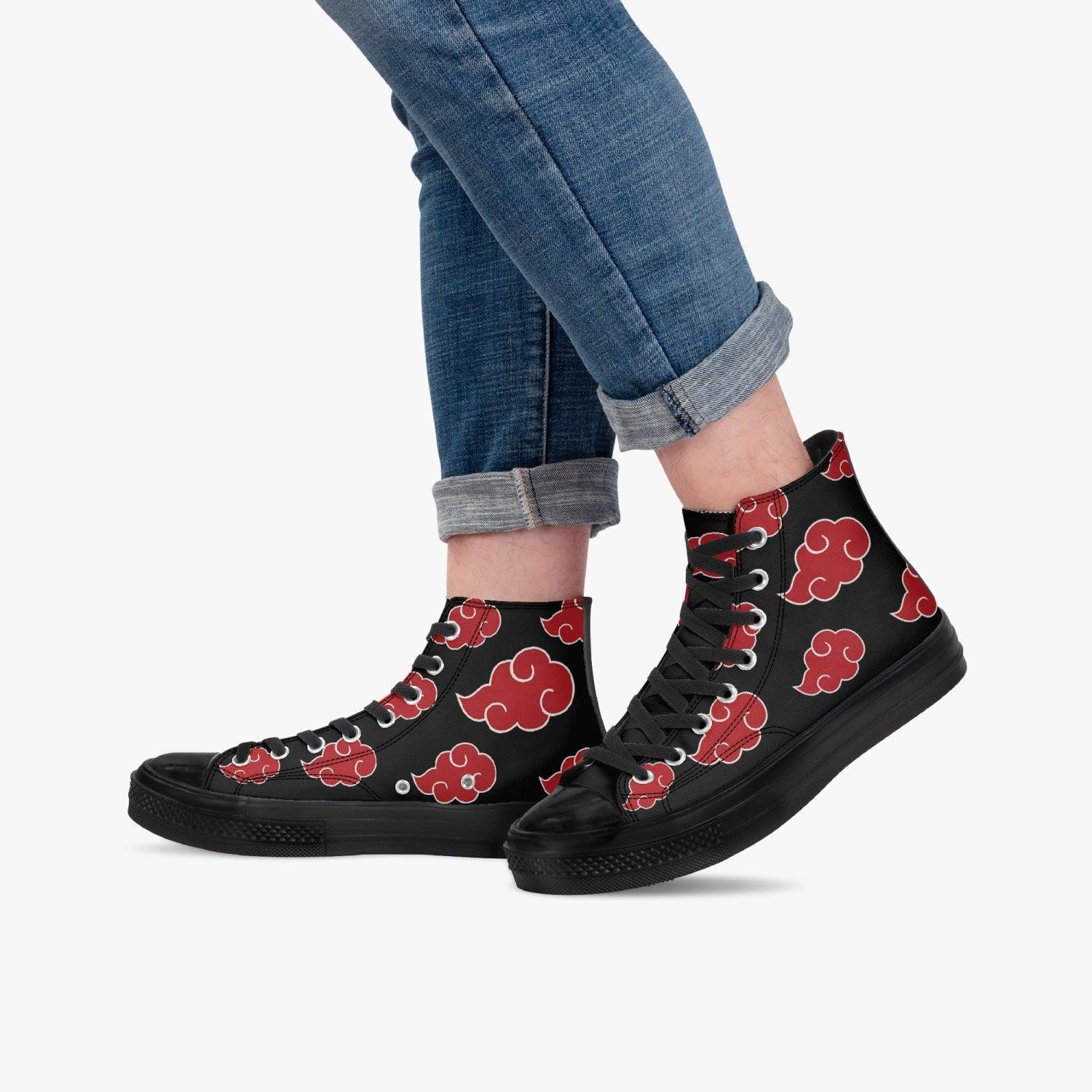 Naruto Akatsuki Premium All Black High Top Canvas custom anime Shoes - with jeans